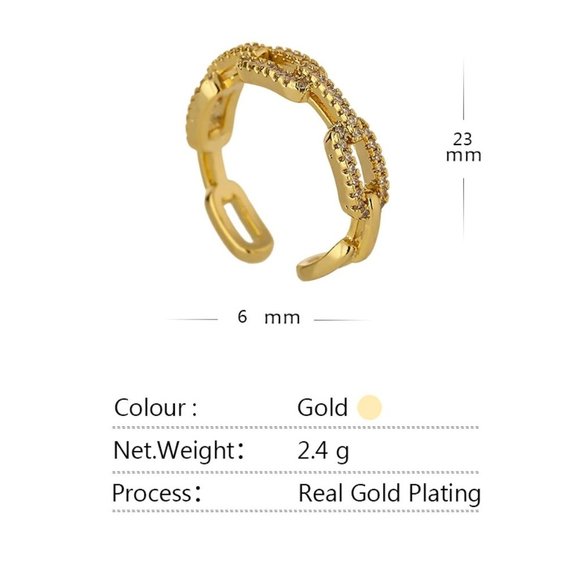 New 18K Gold Plated Diamond Link Chain Resizable Ring 9d - Picture 5 of 5